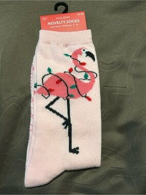 Holiday Novelty Pink Flamingo Crew Socks